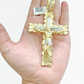 Real 10k Gold Cross Charm Pendant Jesus Crucifix 3.5'' Inch Men 10KT Yellow Gold