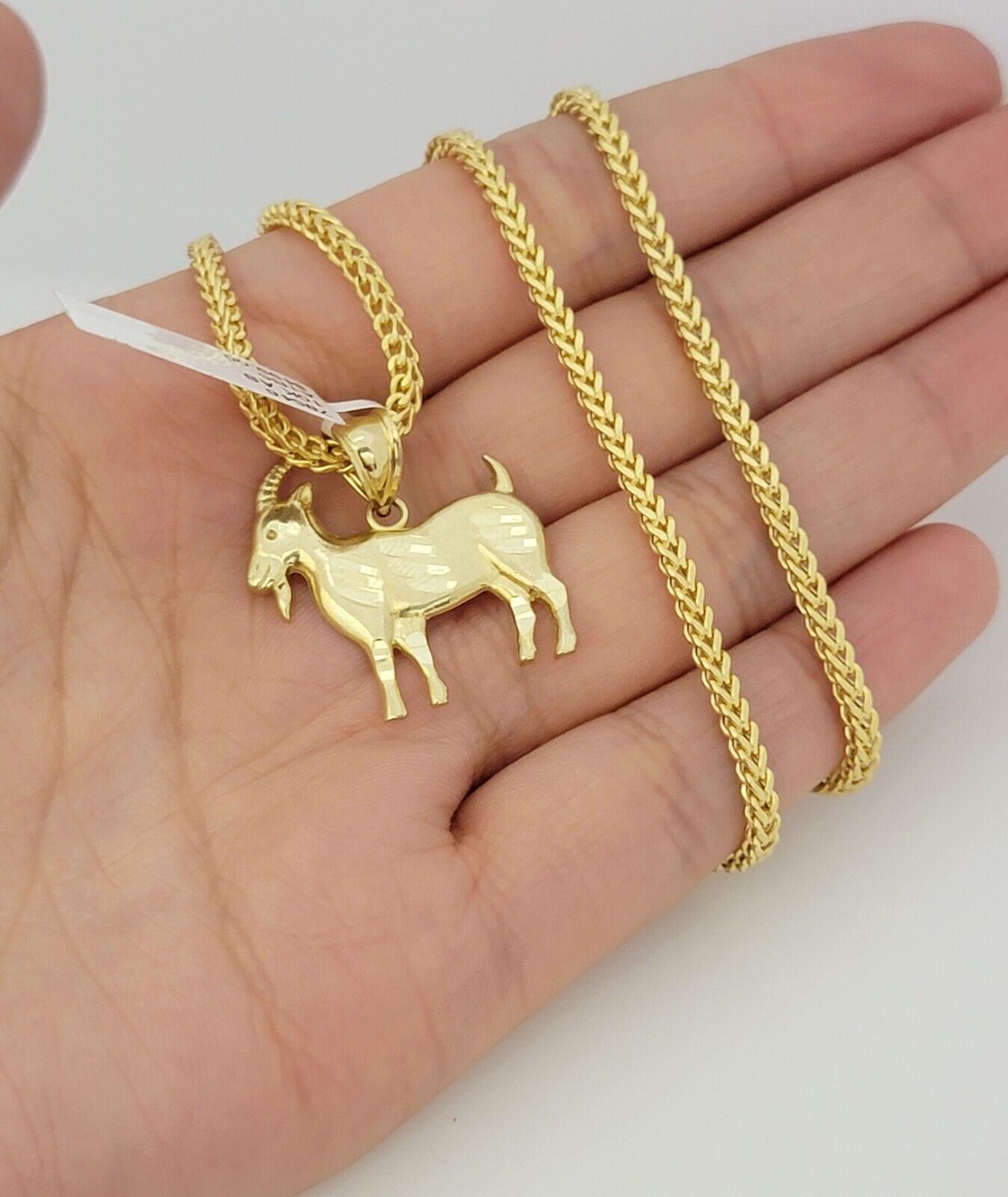 Real 10k Gold Chain Pendant SET Franco Necklace GOAT Charm 2.5mm 18"-24 Inch