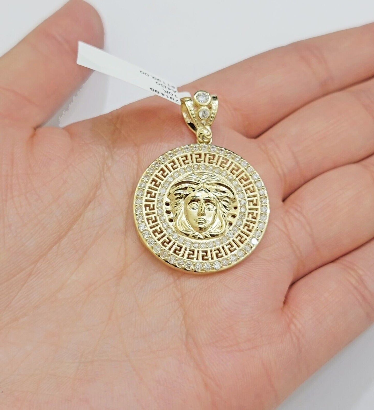 Real 10k Yellow Gold Charm Pendant Medusa Head 1.5" With Stones 10kt for Chain