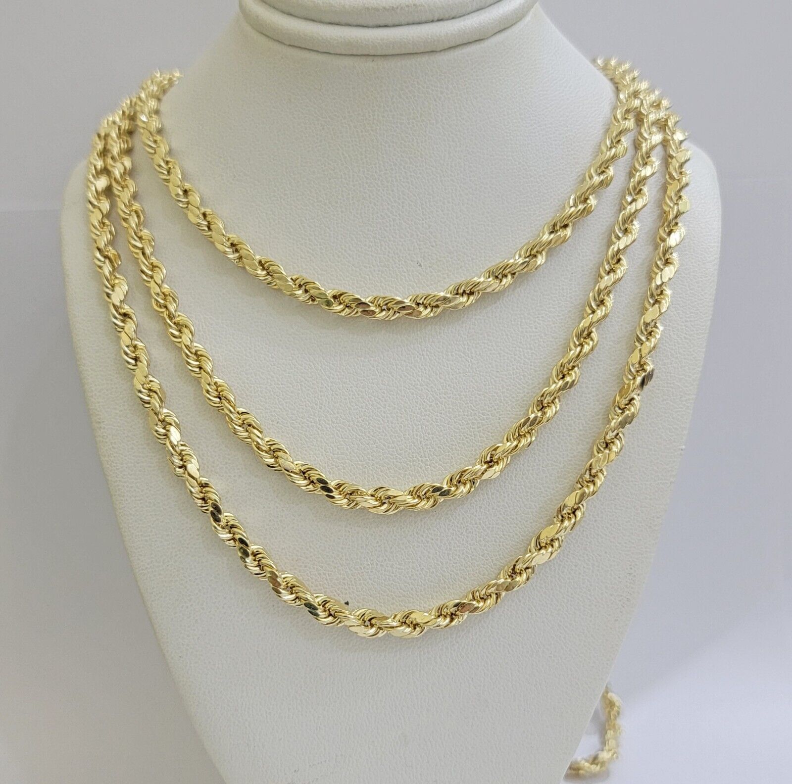 Real 10K Yellow Gold Rope Chain Necklace 5mm Necklace 18