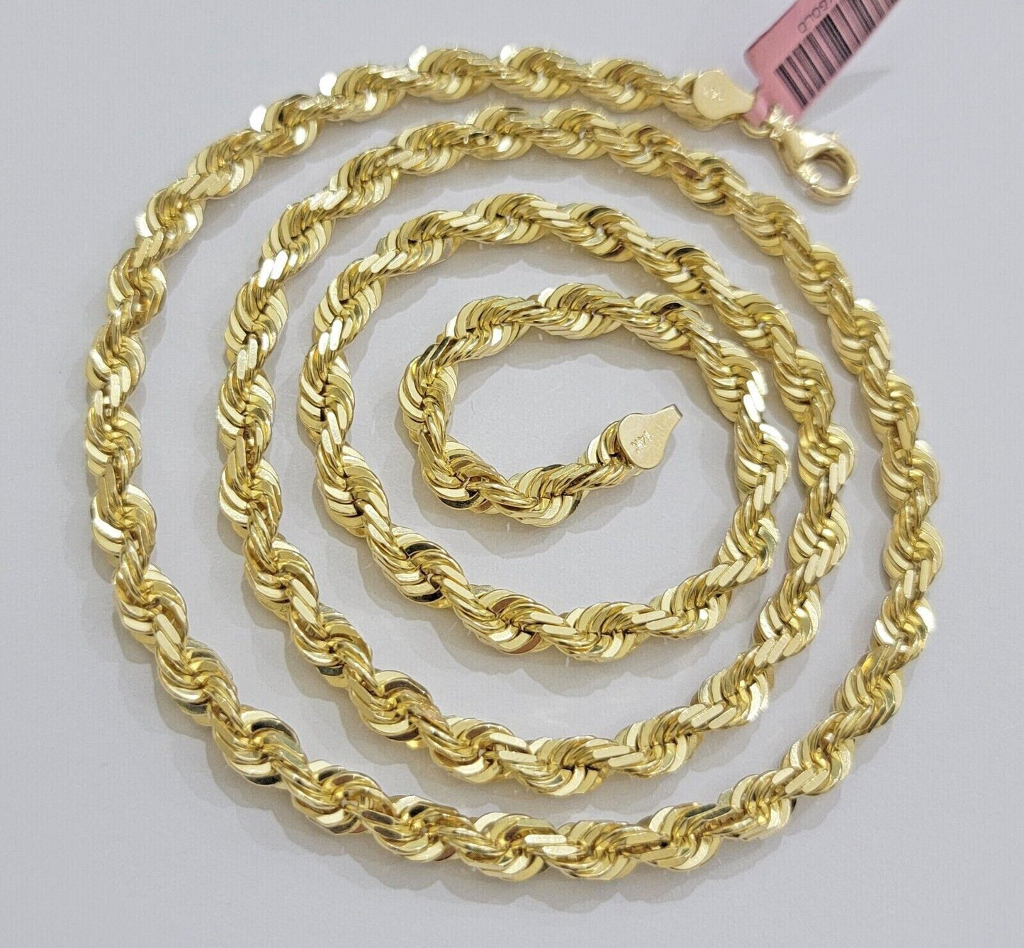 6mm 10k Gold Rope Chain Necklace 22 Inch Mens REAL 10kt Yellow Gold Strong SOLID