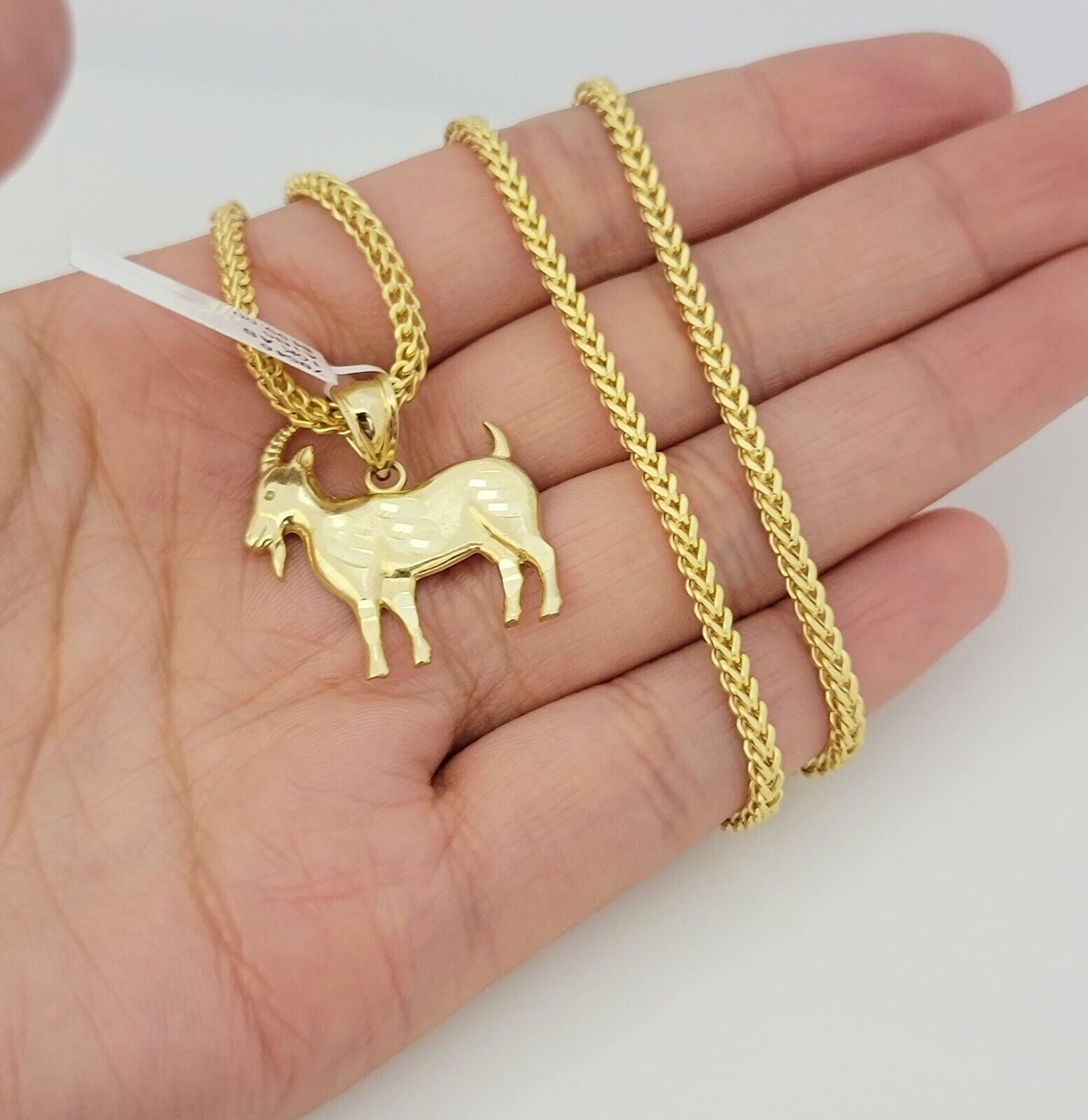 Real 10k Gold Chain Pendant SET Franco Necklace GOAT Charm 2.5mm 18"-24 Inch