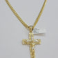 Real 10k Gold Cross Charm pendant Necklace SET 5mm Miami Cuban Link chain 18-28"