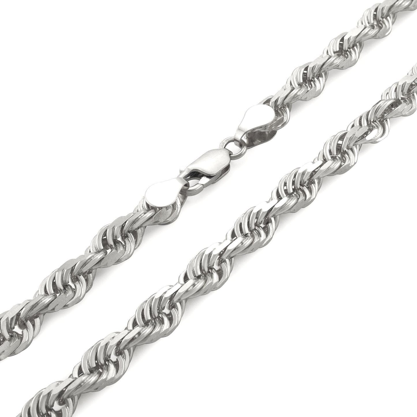 Real 10K White Gold Rope Chain 6mm  Necklace  20-24'' Inches Lobster Lock 10kt