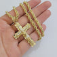 Real 10k Gold Rope Chain Jesus Cross Charm SET 4mm 22'' Necklace & Pendant Men's