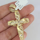 REAL 10k Yellow Gold Cuban Link Chain With Cross Charm Pendant, Necklace 3mm 26"