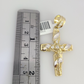 REAL 10k Yellow Gold Cuban Link Chain With Cross Charm Pendant, Necklace 3mm 26"