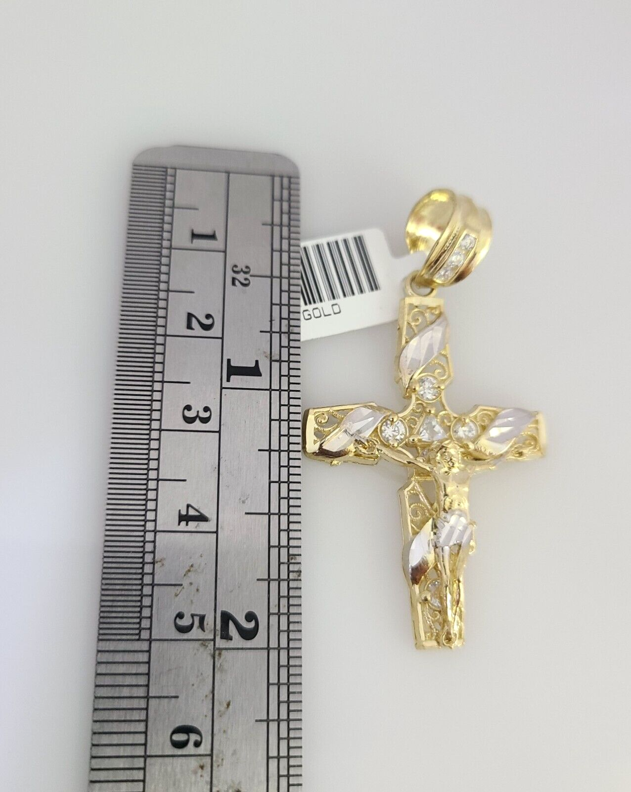 REAL 10k Yellow Gold Cuban Link Chain With Cross Charm Pendant, Necklace 3mm 26"