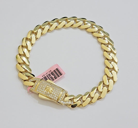 Real 14k Gold Bracelet Monaco Cuban Link 9.5mm 8.5'' inch Men's 14kt Yellow Gold