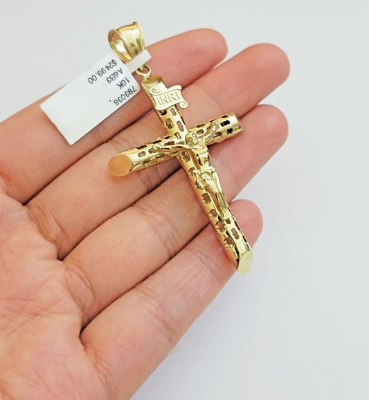 Real 10k Yellow Gold Cross charm Hollow INRI Pendant 2.5 Inch For Mens 10KT /AS