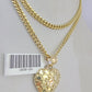 Real 10k Gold Chain Pendant SET Nugget Heart Charm Miami Cuban Link Necklace 2mm