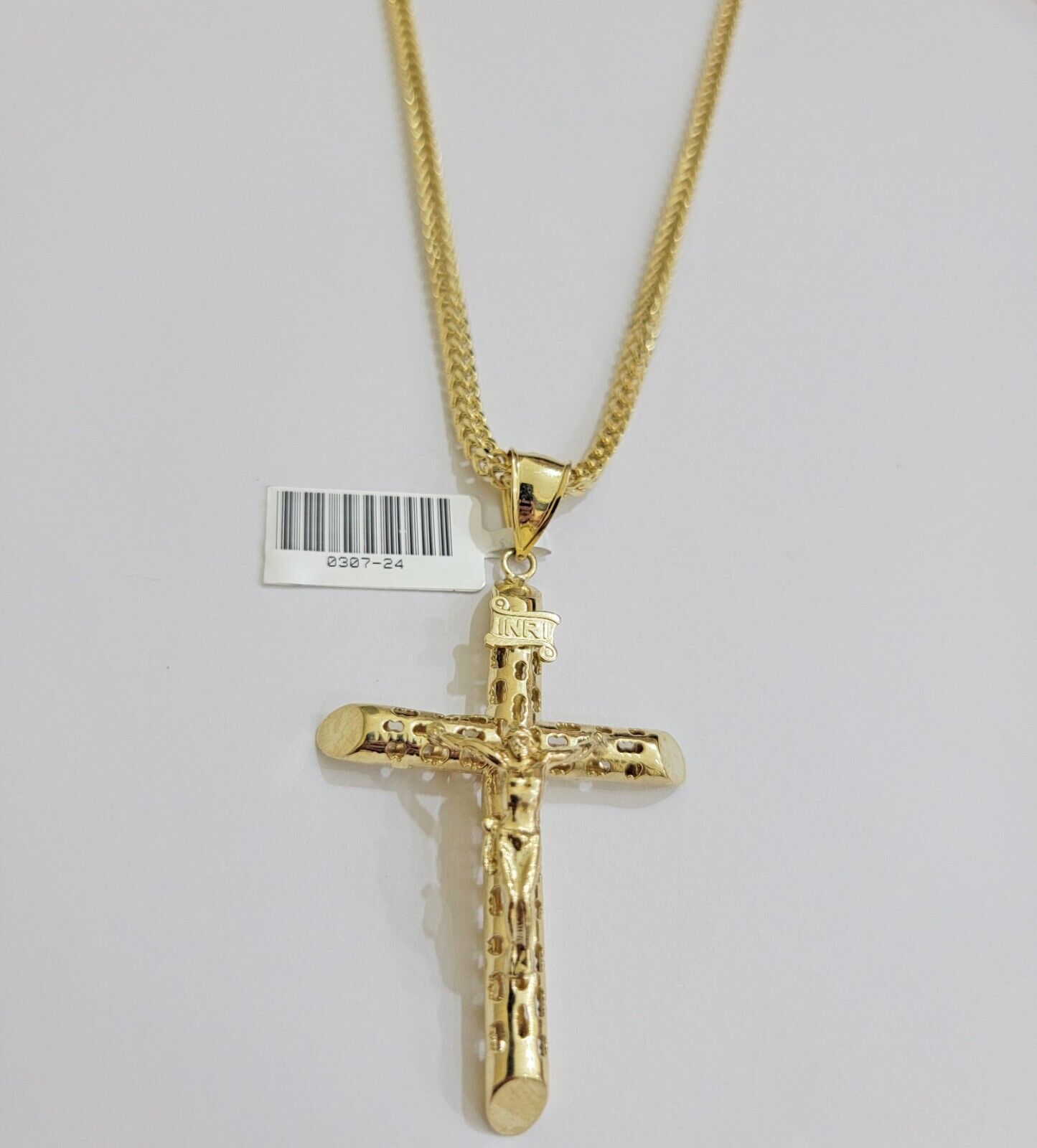 REAL 10k Gold Cross Pendant Franco Chain Necklace 20" - 26 Inch & Jesus Crucifix