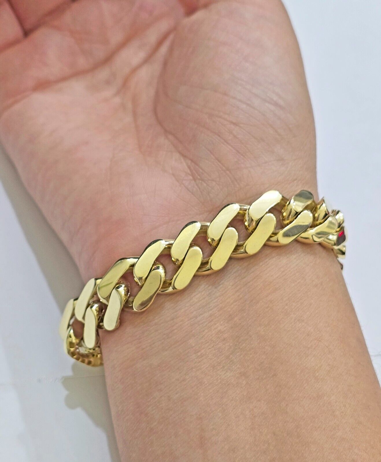 Real 10k Yellow Gold Bracelet 13mm 7.5 Inch Royal Monaco Cuban Link Men Box Lock