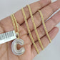 10K Solid Gold Miami Cuban Chain SET Diamond C Initial Charm 18"-26" 2.5mm