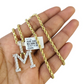 10k Rope Chain M Diamond Initial Charm Necklace Pendant Set 2mm 18"-24" Gold
