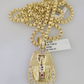 Real 10k Gold necklace & Pharoah Head charm pendant SET Chain 3mm Byzantine 28"