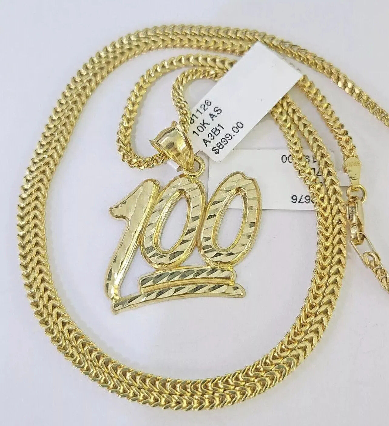 Real 10k Gold Franco Chain Necklace With 100 Sign Charm Pendant SET 18-26 inch