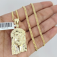 10K Solid Gold Miami Cuban Chain SET Jesus Head Pendant Charm 18"-26" 2.5mm