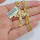 Real 10k Gold Necklace Chain Jesus Cross Charm Pendant SET 3mm Miami Cuban Link