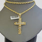 Real 10k Gold Rope Chain Jesus Cross Charm SET 4mm 20'' Necklace & Pendant Men's