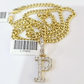 10K Gold Miami Cuban Chain P Diamond Initial 18"-24" 2mm Pendant Necklace SET