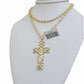 Real 10k Gold Rope Chain Cross SET 3mm 18-30" Inch Necklace Jesus Charm Pendant