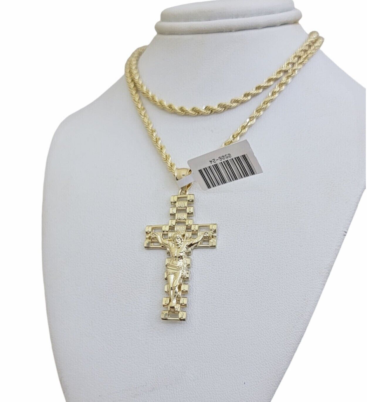 Real 10k Gold Rope Chain Cross SET 3mm 18-30" Inch Necklace Jesus Charm Pendant