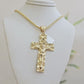 REAL 10k Gold Franco Necklace Nugget Charm Cross Pendant SET 26 Inch 3mm Chain