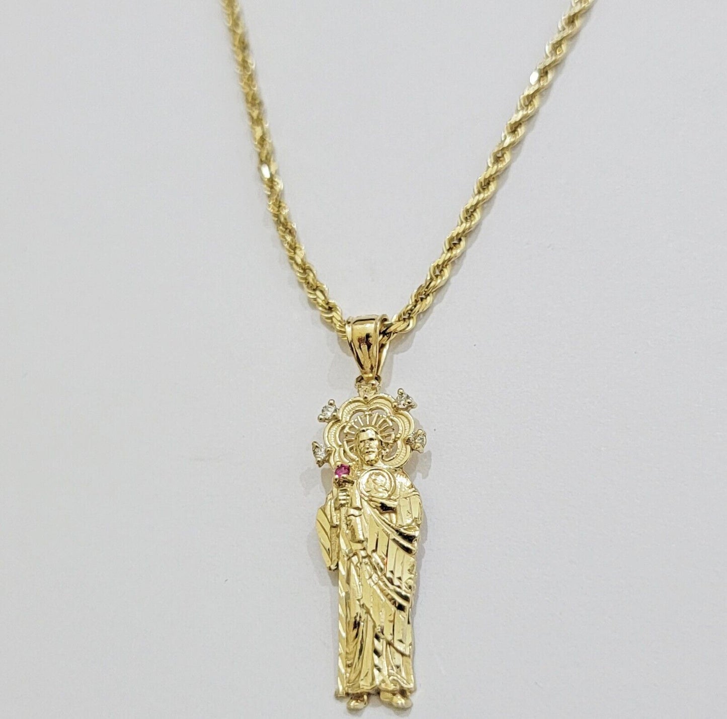 REAL 10k Gold Pendant & Solid Rope Chain Necklace 18" - 24 Inch Saint Jude Charm