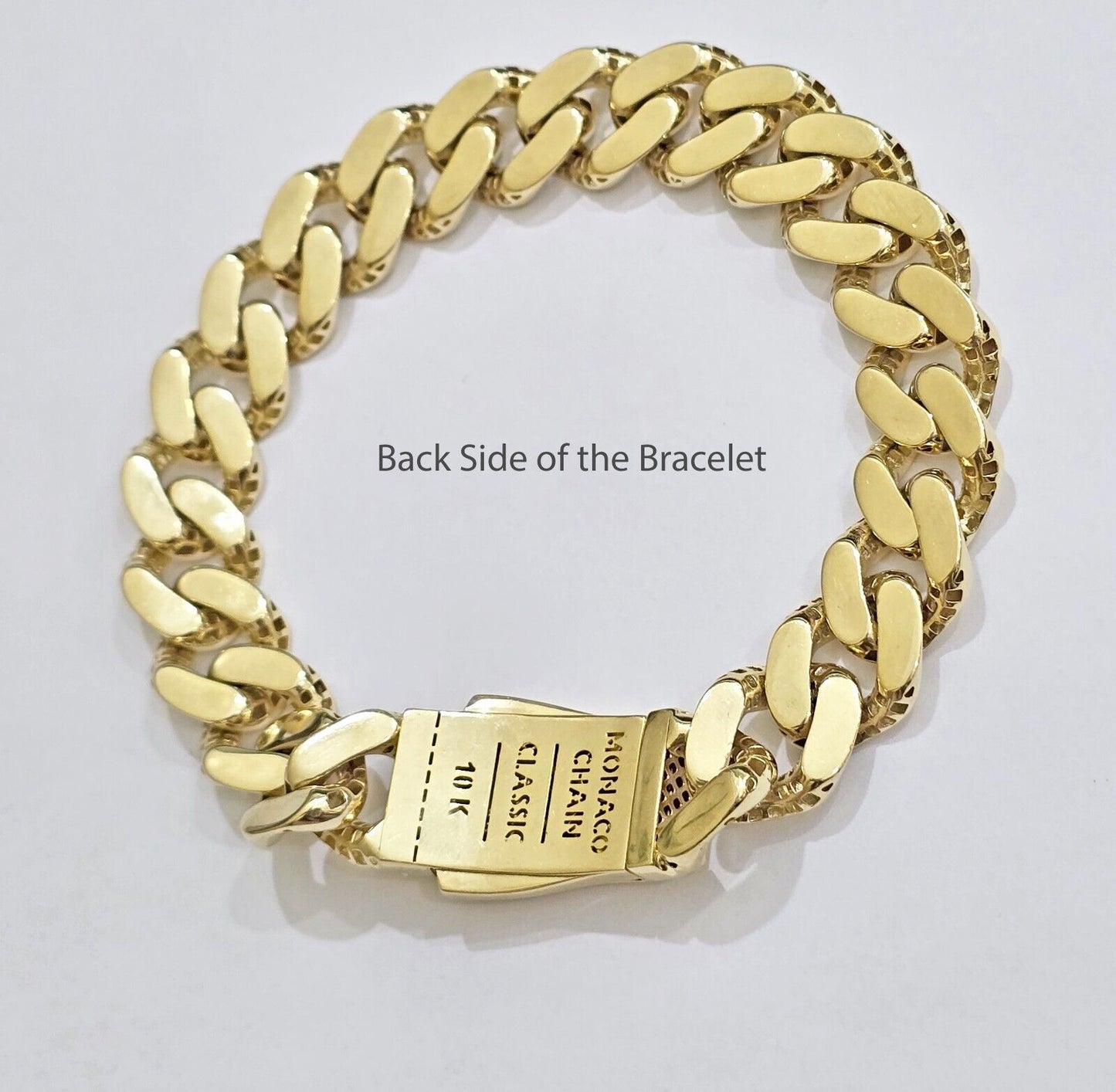 Real 10k Yellow Gold Bracelet 13mm 7.5 Inch Royal Monaco Cuban Link Men Box Lock