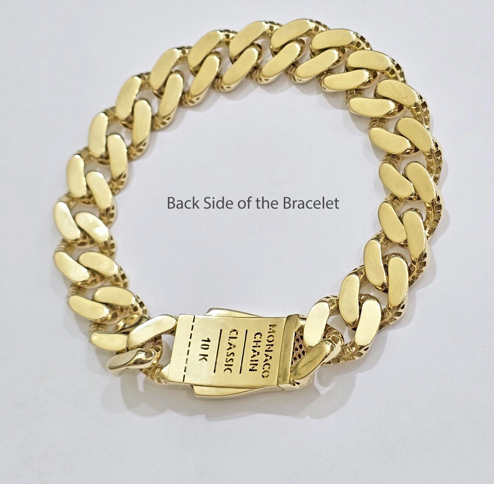 Real 10k Yellow Gold Bracelet 13mm 7.5 Inch Royal Monaco Cuban Link Men Box Lock