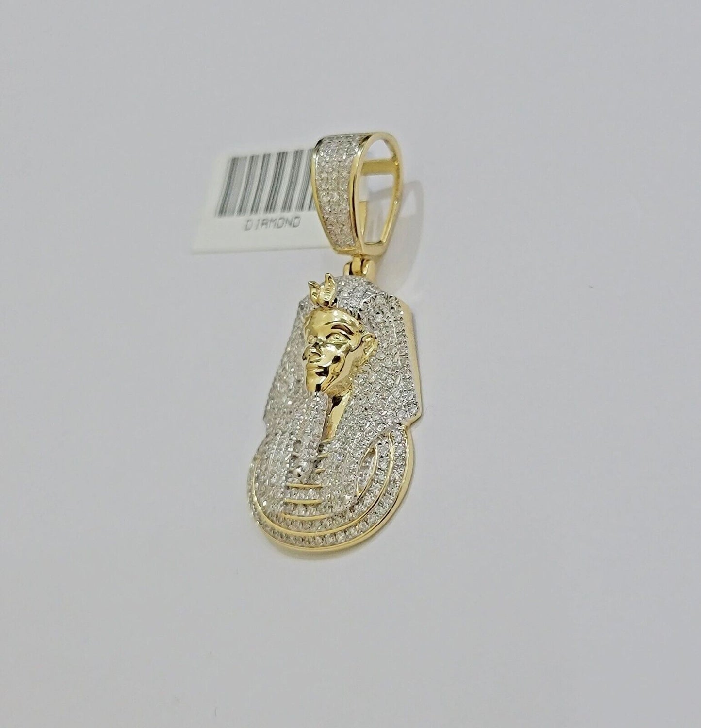 Real Diamond Charm Pendant Pharoah Head 10k Yellow Gold Solid For mens 1.5 Inch