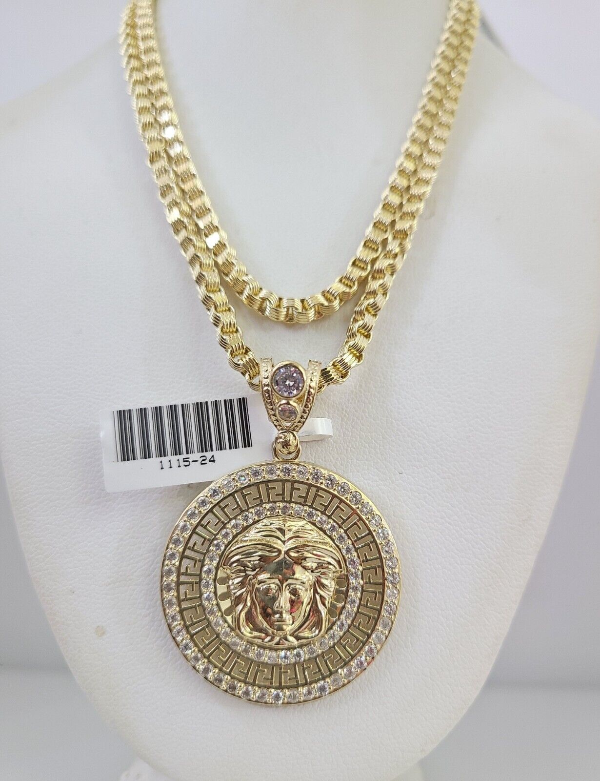 10k Gold Byzantine Chain Medusa Head Pendant SET REAL 10kt 3mm 18"-28" 10Kt