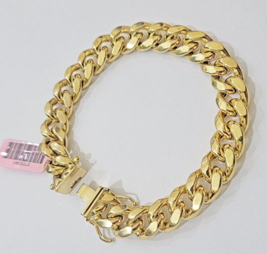 Real 14k Yellow Gold Bracelet 8 Inch Miami Cuban Link Box Clasp For Men's 14KT