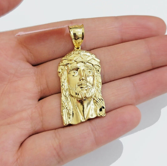 Real 14k Gold Charm Pendant Jesus Head 14kt Yellow Gold For Men Diamond Cuts