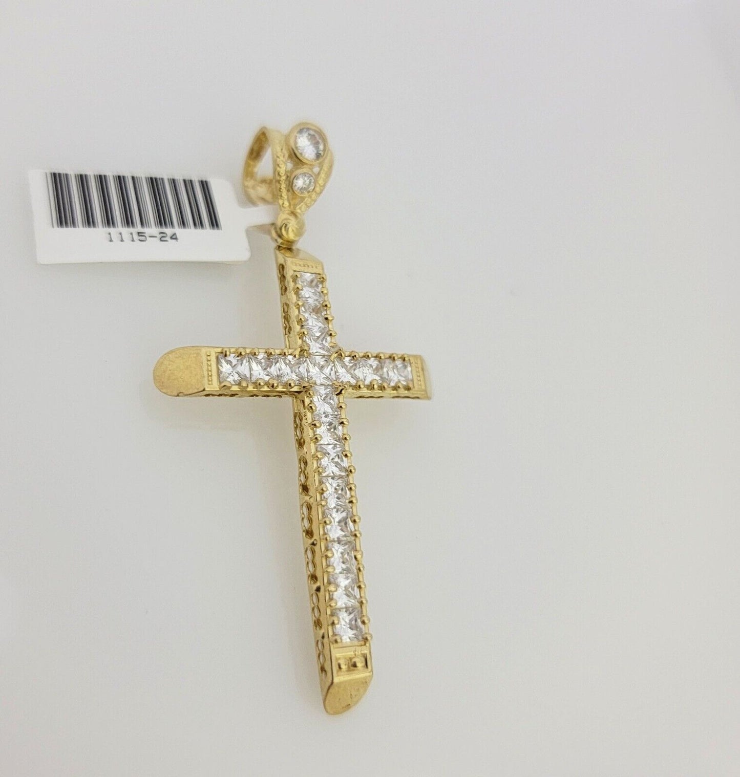 Real 10 k Yellow Gold Cross Charm Pendant With Cubic Zirconia Stone , Mens 10KT