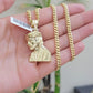 Real 10k Gold Jesus Heard Charm Pendant &Miami Cuban Link Chain 4mm Necklace SET