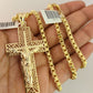 10k Gold Byzantine Chain Necklace Jesus Cross Charm Pendant SET REAL 10kt 3mm