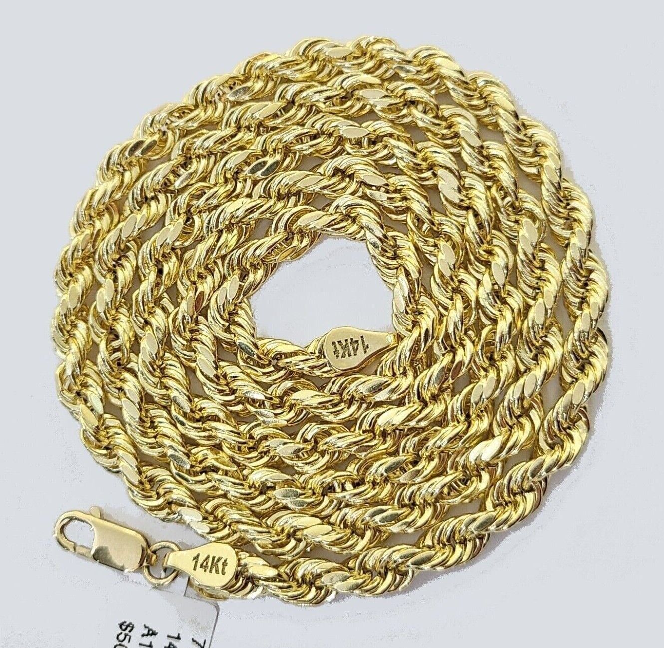 Real 14k Yellow Gold Rope Chain Necklace 4mm 18-30 Inch Diamond Cut 14kt SALE