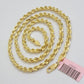 14k Yellow Gold Rope Chain Necklace 20 Inch 4mm Diamond Cut, Real 14kt SOLID