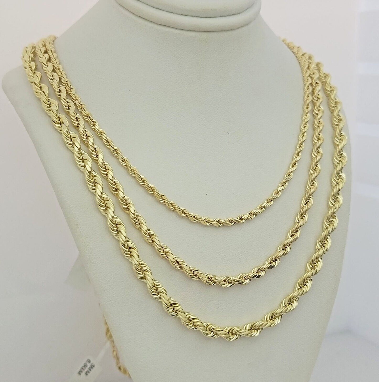 Real 10k Yellow Gold Chain Rope Necklace 3mm 4mm 5mm 18" 20" 22" 24" 26" 28" 30"