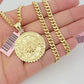 Real 14k Gold Miami Cuban Link Chain Mayan Charm Pendant SET 5mm Necklace 20-28"