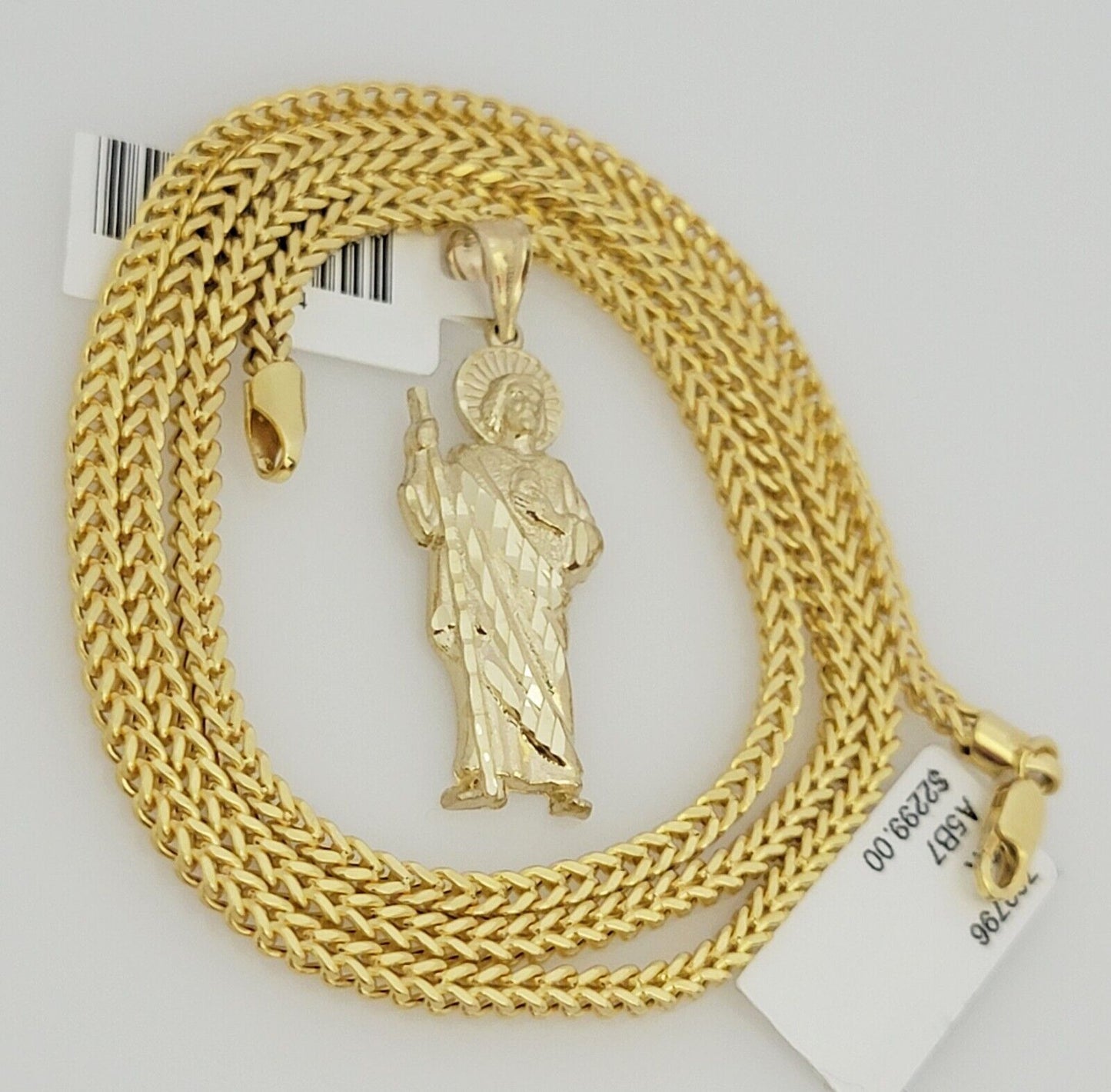 Real 10k Gold Saint Jude Charm Pendant & Franco Chain Necklace SET 2.5mm 18"-24"