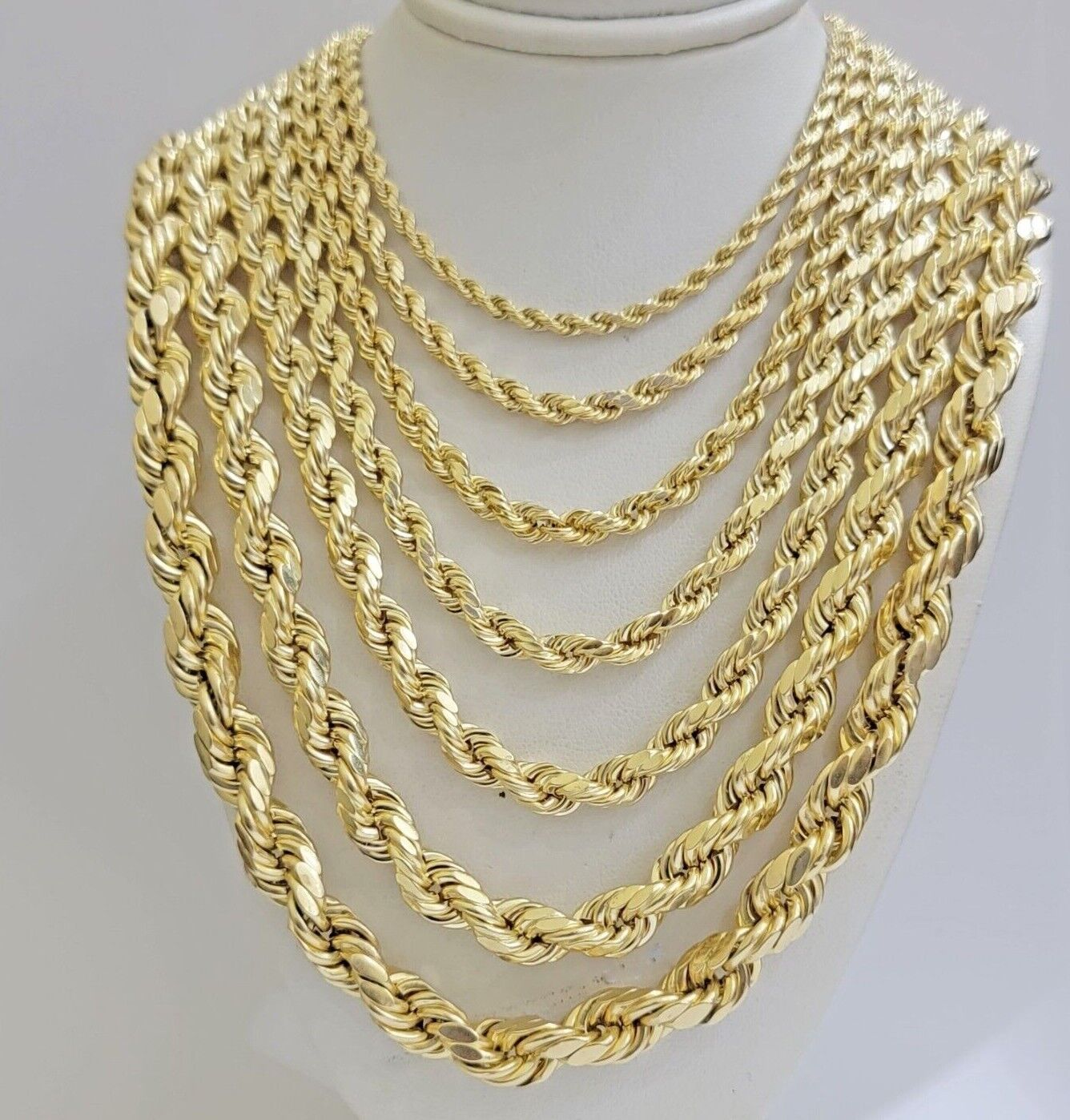 Real 10k Gold Rope Chain Necklace 18-30 Inch 3mm To 10mm Diamond Cut 10KT Yellow