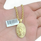 Real 10k Gold Rope Chain Jesus Head Charm SET Circular Pendant Necklace 3mm 26''