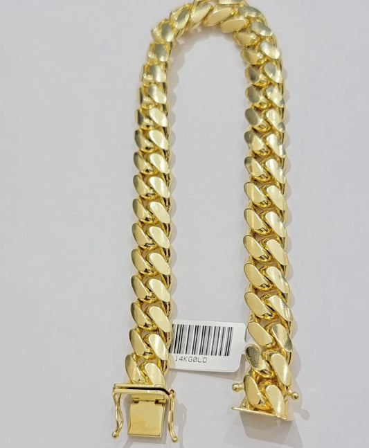 10mm Miami Cuban Link Bracelet 9 Inch Solid 14k Yellow Gold Box Lock REAL 14kt