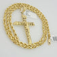 Real 10k Gold Chain Pendant SET Jesus Cross Charm Solid Rope Necklace 4mm 20-28"