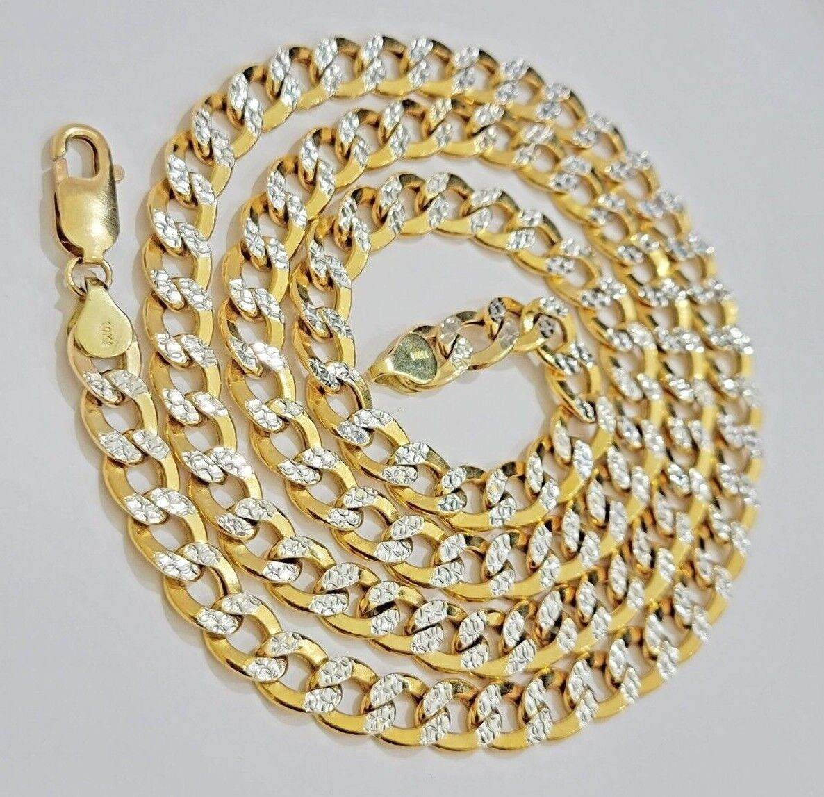 Real 10k Yellow Gold Chain Curb Link Necklace 8mm 18-30 Inch Diamond Cut Twotone