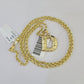 10k Gold Initial D Charm Rope Chain 16"-26" 2.5mm SET Necklace Alphabet Pendant