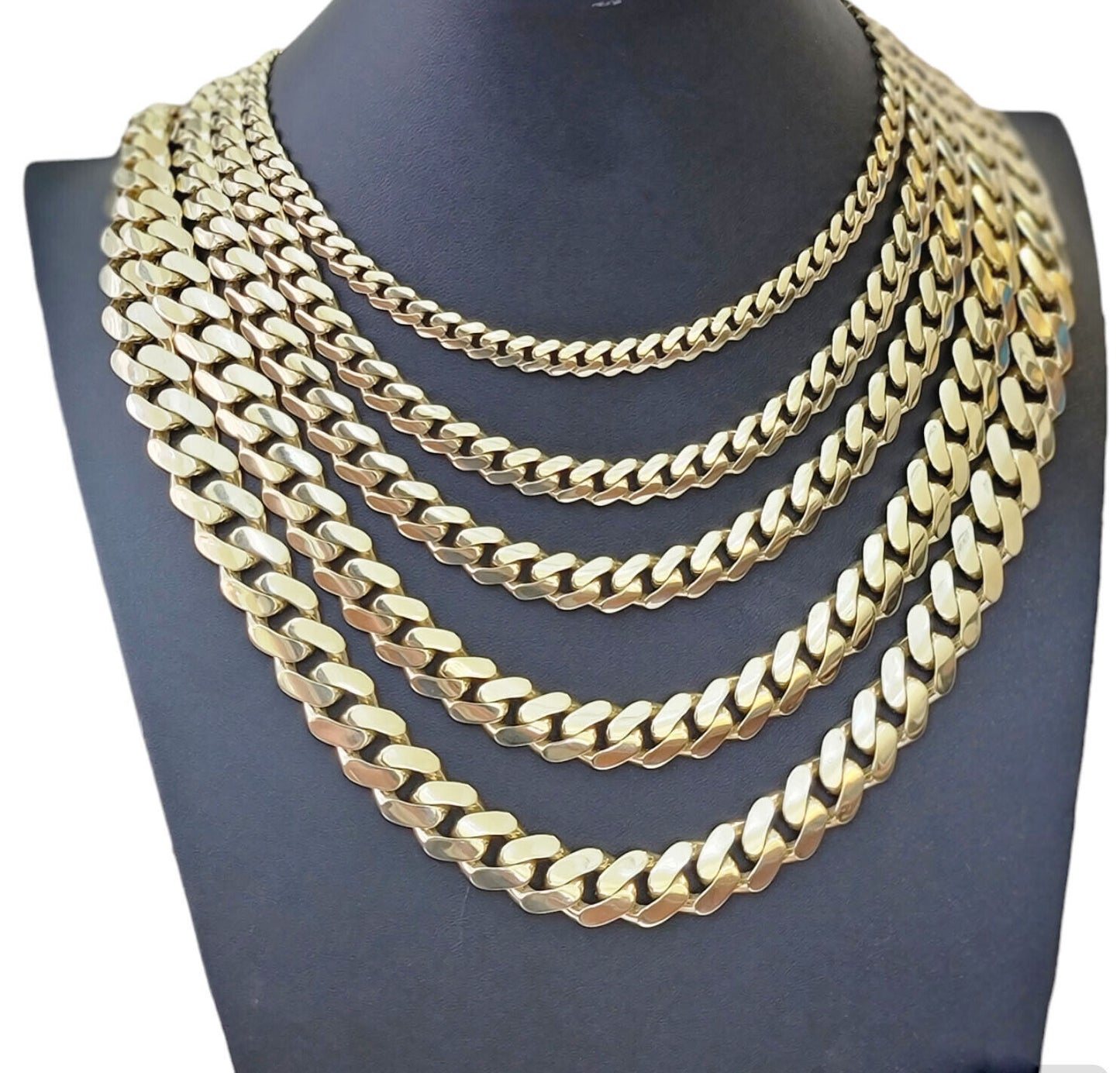 Real 10k Gold Link Chain Necklace Royal Cuban Monaco 7mm 8mm 9mm 11mm 13mm 15mm